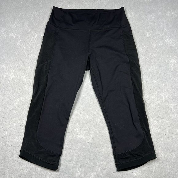 Lululemon Leggings Womens Size 6 Black Mid Rise Pockets Mesh Cropped Yoga Active - Picture 1 of 9
